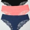 LuckeLadybug women's cheeky panty pack three lace trim panties in black coral and navy