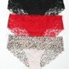 Womens Lace Bikini Panties Pack 3pc 29 Womens Lace Bikini Panties Pack 3pc LuckeLadybug women's lace bikini panties pack three scalloped lace bikini panties in black red and leopard print