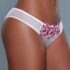 LuckeLadybug LLC white bikini with pink embroidered front and sheer side panels sheer lace bikini underwear