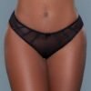 LuckeLadybug LLC black mesh panties sheer bikini brief with center bow and elastic trim