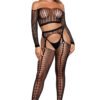 Run The World Bodystocking 8 Run The World Bodystocking LuckeLadybug LLC black off shoulder fishnet garter bodystocking with long sleeves and thong sexy bodystocking for women