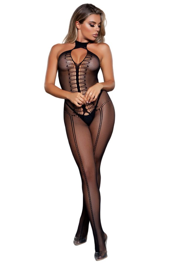 Sheer Halter Cutout Sexy Bodystocking For Women 6 Sheer Halter Cutout Sexy Bodystocking For Women LuckeLadybug LLC black halter fishnet bodystocking with front cutout and lace detail sexy bodystocking for women