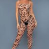 Leopard Print Bodystocking Sheer 17 Leopard Print Bodystocking Sheer LuckeLadybug LLC model wearing leopard print bodystocking with spaghetti straps open crotch full length