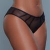 LuckeLadybug LLC black mesh panties low rise sheer bikini underwear with bow detail on model