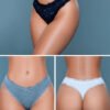 LuckeLadybug LLC jade thong pack three lacy low rise womens thongs navy gray white front and back views