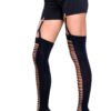 Illusion Clip Garter Thigh Highs black ladder front stockings attached to garter clips with black shorts
