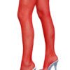 Great Catch Thigh Highs red fishnet thigh high stockings on model legs with elastic top band and clear platform heels