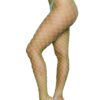 LuckeLadybug LLC bold fashion pantyhose in neon green fishnet style worn with clear high heel shoes