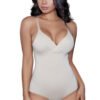 LuckeLadybug LLC waist shaping bodysuit for women in nude with adjustable straps V neck seamless shaping and tummy control