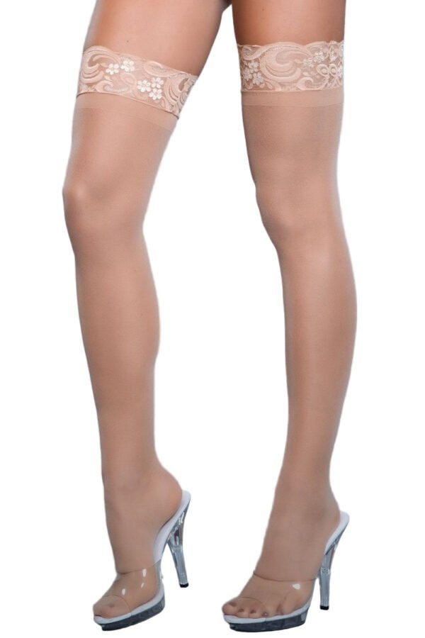 Thigh High Hosiery For Women With Lace Trim 16 Thigh High Hosiery For Women With Lace Trim LuckeLadybug LLC nude sheer thigh high hosiery for women with floral lace tops and silicone grip bands