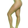 Neon green fishnet pantyhose for women by LuckeLadybug LLC worn with clear high heels