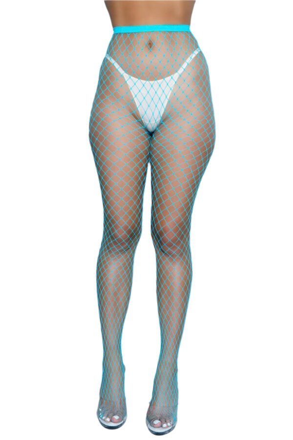 Fishnet Pantyhose For Women Stylish Hosiery 40 Fishnet Pantyhose For Women Stylish Hosiery LuckeLadybug LLC turquoise fishnet pantyhose for women with large diamond pattern on model's legs