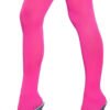 LuckeLadybug LLC Opaque Nylon Thigh Highs in bright hot pink shown on model legs with clear platform heels