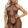 Sheer Fishnet Bodycon Mini Dress 4 Sheer Fishnet Bodycon Mini Dress LuckeLadybug LLC black fishnet bodystocking halter with geometric pattern and fitted silhouette Bodycon Mini Dress for nightwear