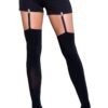 LuckeLadybug LLC Hanging On Clip Garter Thigh Highs black thigh highs attached to shorts with garter clips