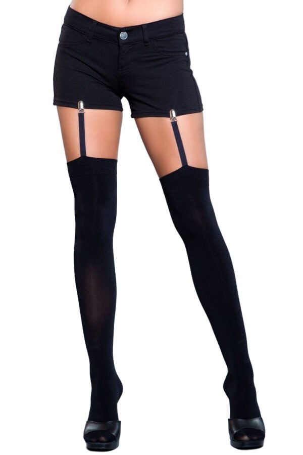 Hanging On Clip Garter Thigh Highs Black 5 Hanging On Clip Garter Thigh Highs Black LuckeLadybug LLC Hanging On Clip Garter Thigh Highs black thigh highs attached to shorts with garter clips
