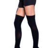 LuckeLadybug LLC Hanging On Clip Garter Thigh Highs black thigh highs with garter clips attached to shorts and heels
