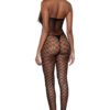 LuckeLadybug LLC strapless black patterned nightwear lingerie bodystocking showing rear sheer geometric design and high heels