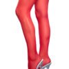 LuckeLadybug LLC Favorite Day Thigh Highs red sheer thigh high stockings on model legs with clear heels
