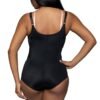 Back view of model wearing LuckeLadybug black bodysuit shaper for women with adjustable straps and smooth fit