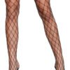 LuckeLadybug LLC caught in my trap stockings black fishnet thigh highs with wide elastic tops and open toe heels