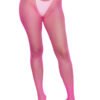 LuckeLadybug LLC pink fishnet hosiery styled as up all night fashion pantyhose on model legs