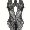 Sultry Floral Lace Bodysuit - Backless, Semi-Sheer, Open Crotch