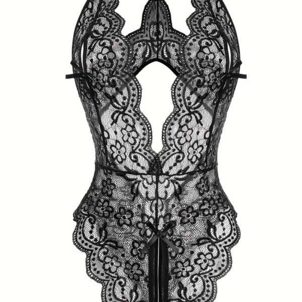 Sultry Floral Lace Bodysuit - Backless, Semi-Sheer, Open Crotch Women's Lingerie 11 Sultry Floral Lace Bodysuit - Backless, Semi-Sheer, Open Crotch Women's Lingerie Sultry Floral Lace Bodysuit - Backless, Semi-Sheer, Open Crotch