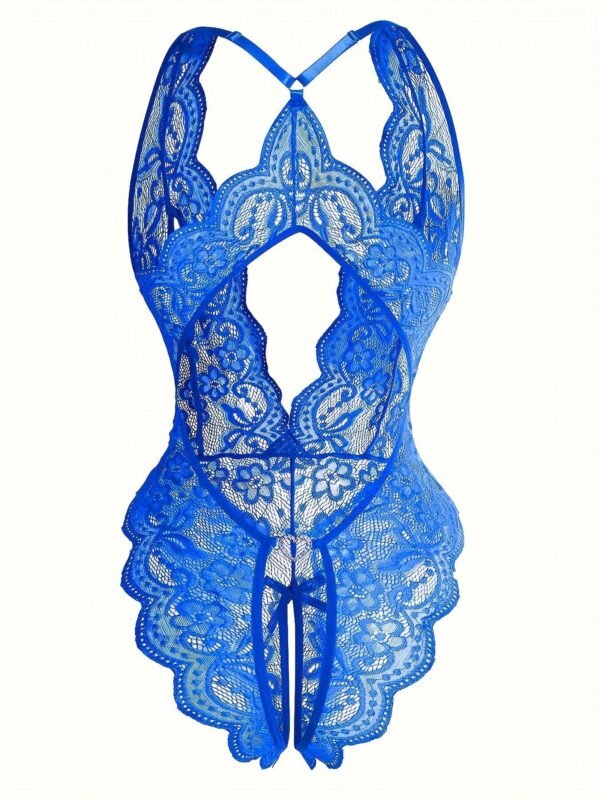 Sultry Floral Lace Bodysuit - Backless, Semi-Sheer, Open Crotch Women's Lingerie 8 Sultry Floral Lace Bodysuit - Backless, Semi-Sheer, Open Crotch Women's Lingerie Sultry Floral Lace Bodysuit - Backless, Semi-Sheer, Open Crotch