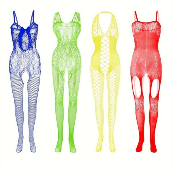 4-Pack Fishnet Bodystocking Set With Jacquard Design & Open Crotch - Women's 11 4-Pack Fishnet Bodystocking Set With Jacquard Design & Open Crotch - Women's 4-Pack Fishnet Bodystocking Set with Jacquard Design & Open Crotch