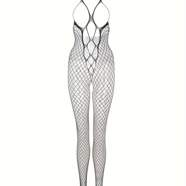 Alluring Halter Fishnet Bodystocking - Sheer Open-Design Lingerie For Women 20 Alluring Halter Fishnet Bodystocking - Sheer Open-Design Lingerie For Women Model Wearing Alluring Halter Fishnet Bodystocking