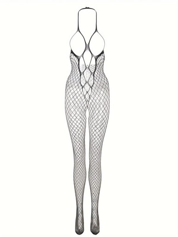 Alluring Halter Fishnet Bodystocking - Sheer Open-Design Lingerie For Women 15 Alluring Halter Fishnet Bodystocking - Sheer Open-Design Lingerie For Women Front View of Alluring Halter Fishnet Bodystocking