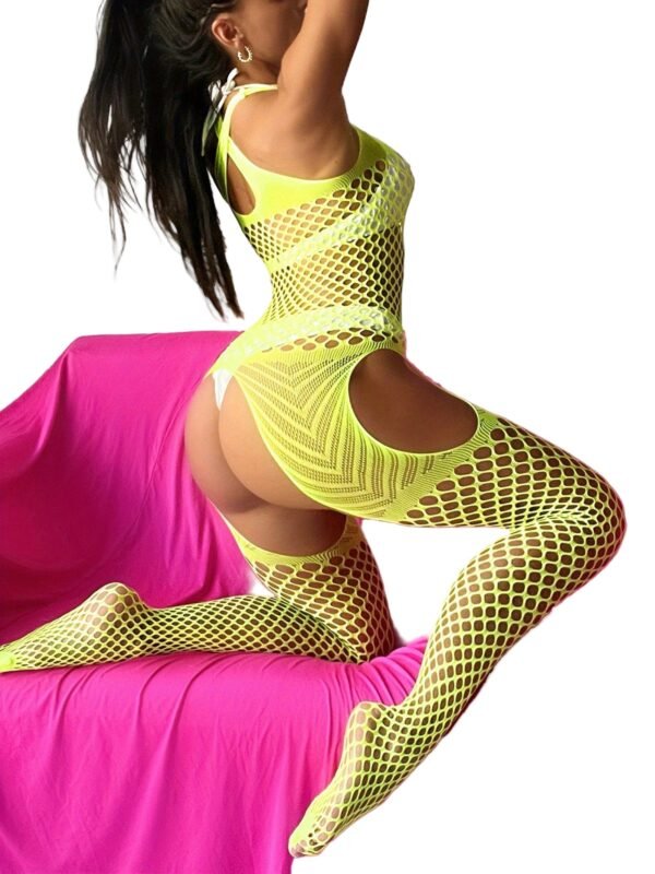 Plus Size Backless Fishnet Bodysuit With Side Cutouts For Date Night & Honeymoon 4 Plus Size Backless Fishnet Bodysuit With Side Cutouts For Date Night & Honeymoon Detail of Side Cutouts on Plus Size Fishnet Bodysuit