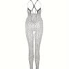 Back View of Alluring Halter Fishnet Bodystocking
