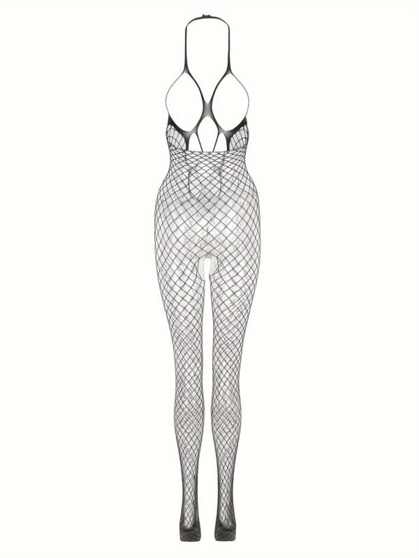 Alluring Halter Fishnet Bodystocking - Sheer Open-Design Lingerie For Women 16 Alluring Halter Fishnet Bodystocking - Sheer Open-Design Lingerie For Women Back View of Alluring Halter Fishnet Bodystocking