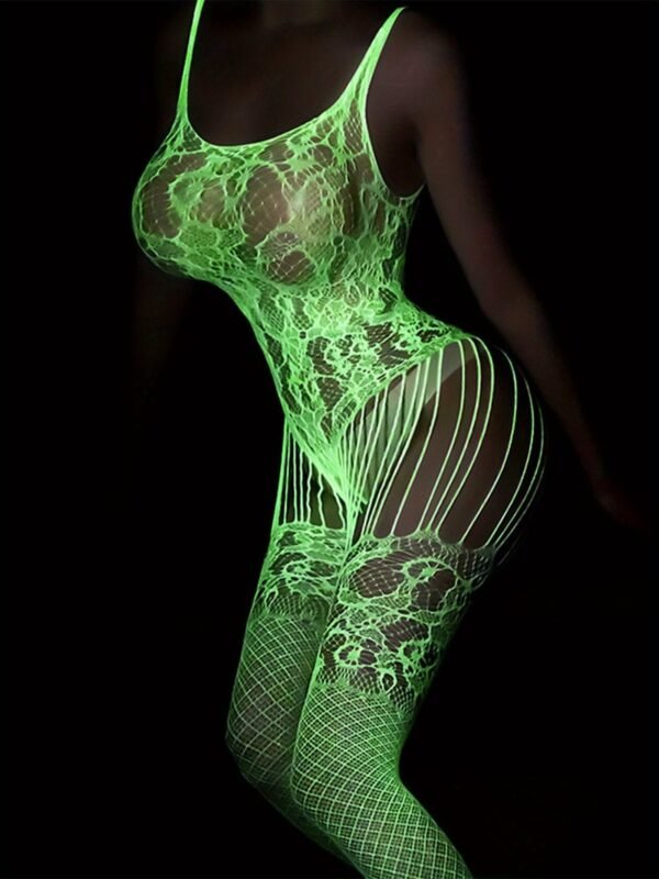 Plus Size Sultry Crotchless Bodystocking - Semi-Sheer Knit For St. Patrick's Day 19 Plus Size Sultry Crotchless Bodystocking - Semi-Sheer Knit For St. Patrick's Day Side View of Plus Size Sultry Crotchless Bodystocking
