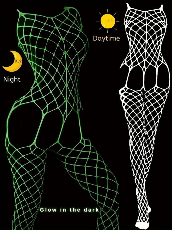 Luminous Fishnet Bodystocking - Open Crotch Women's Hot Lingerie &