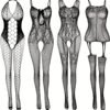 4-Pack Fishnet Bodystocking Set with Jacquard Design & Open Crotch