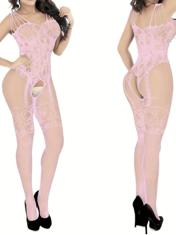 Sultry Semi-Sheer Bodystocking with Hollow Out Jacquard - Sexy