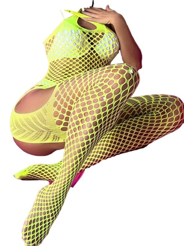 Plus Size Backless Fishnet Bodysuit With Side Cutouts For Date Night & Honeymoon 5 Plus Size Backless Fishnet Bodysuit With Side Cutouts For Date Night & Honeymoon Close-Up of Fishnet Texture in Plus Size Bodysuit