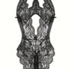 Sultry Floral Lace Bodysuit - Backless, Semi-Sheer, Open Crotch