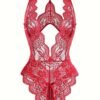 Sultry Floral Lace Bodysuit - Backless, Semi-Sheer, Open Crotch