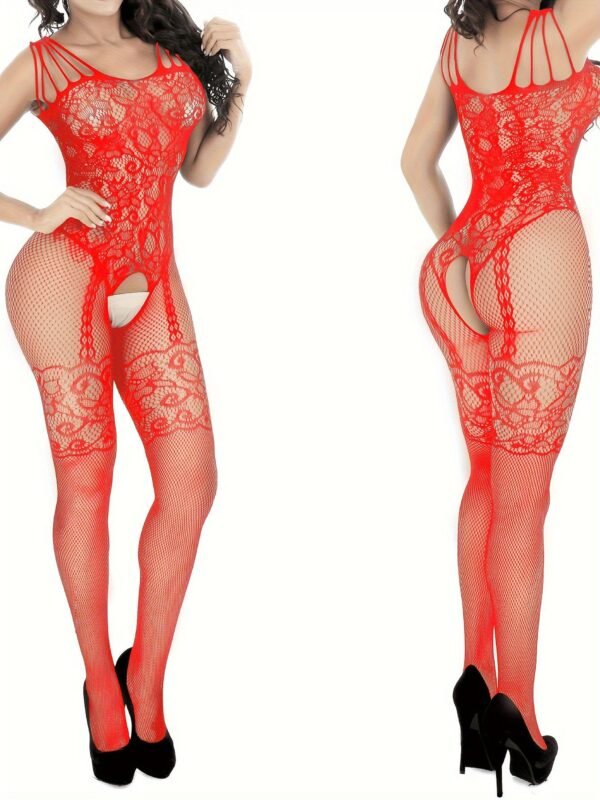 Sultry Semi-Sheer Bodystocking with Hollow Out Jacquard - Sexy