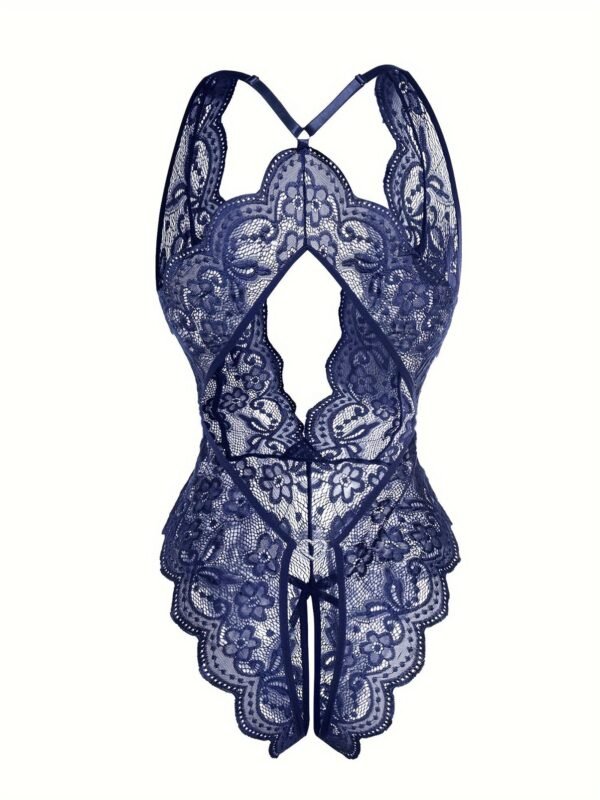 Sultry Floral Lace Bodysuit - Backless, Semi-Sheer, Open Crotch Women's Lingerie 6 Sultry Floral Lace Bodysuit - Backless, Semi-Sheer, Open Crotch Women's Lingerie Sultry Floral Lace Bodysuit - Backless, Semi-Sheer, Open Crotch
