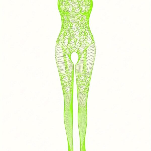 Sultry Semi-Sheer Bodystocking with Hollow Out Jacquard - Sexy