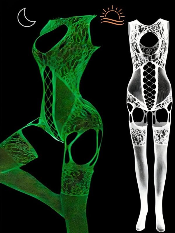Luminous Hollow Bodystocking - Sexy Women's Fashion Without Lingerie & Underwear 2 Luminous Hollow Bodystocking - Sexy Women's Fashion Without Lingerie & Underwear Back View of Luminous Hollow Bodystocking