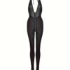 Sexy Semi-Sheer Mesh Bodystocking Set With Zipper & Deep V Halter Design 7 Sexy Semi-Sheer Mesh Bodystocking Set With Zipper & Deep V Halter Design Front View of Sexy Semi-Sheer Mesh Bodystocking Set