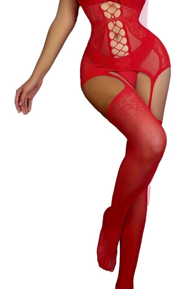 Floral Lace Backless Bodystocking Studio Shot