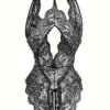 Sultry Floral Lace Bodysuit - Backless, Semi-Sheer, Open Crotch
