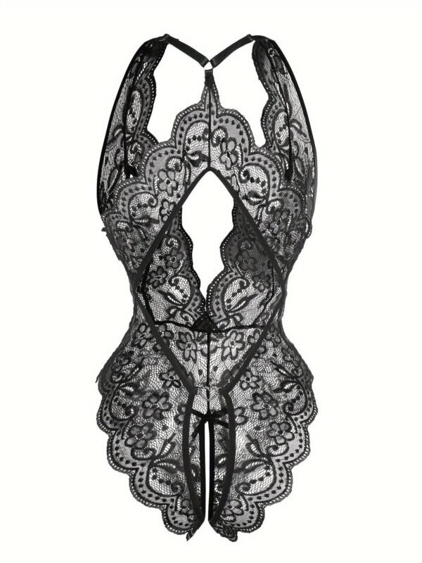 Sultry Floral Lace Bodysuit - Backless, Semi-Sheer, Open Crotch Women's Lingerie 10 Sultry Floral Lace Bodysuit - Backless, Semi-Sheer, Open Crotch Women's Lingerie Sultry Floral Lace Bodysuit - Backless, Semi-Sheer, Open Crotch